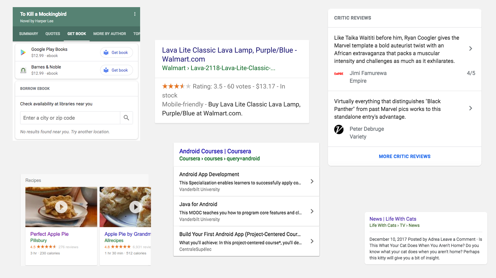 Examples of rich snippets in Google search results