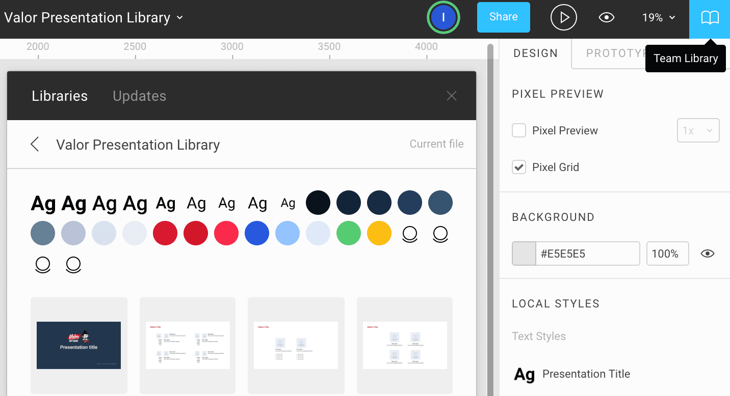 'Figma as a presentation tool: Unifying templates, photo 1 The Figma allows using libraries with predefined templates and styles