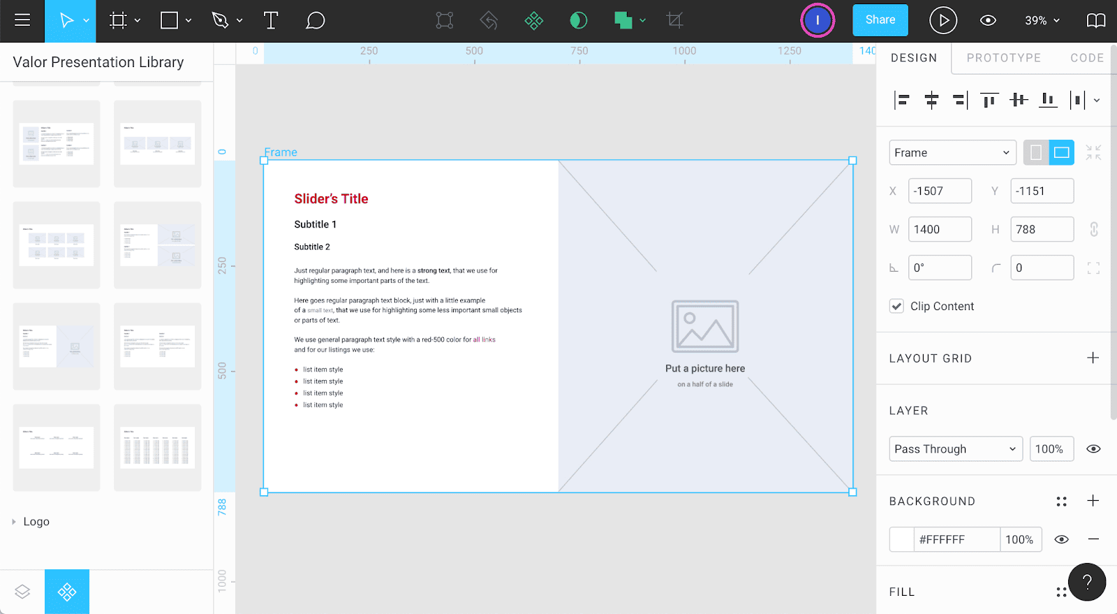 'Figma as a presentation tool: Unifying templates, photo 7 Step #5. Align the dimensions of the slide and frame