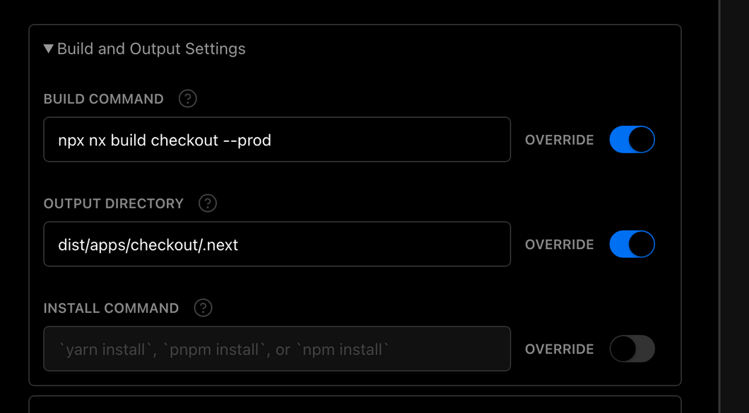 Build output settings