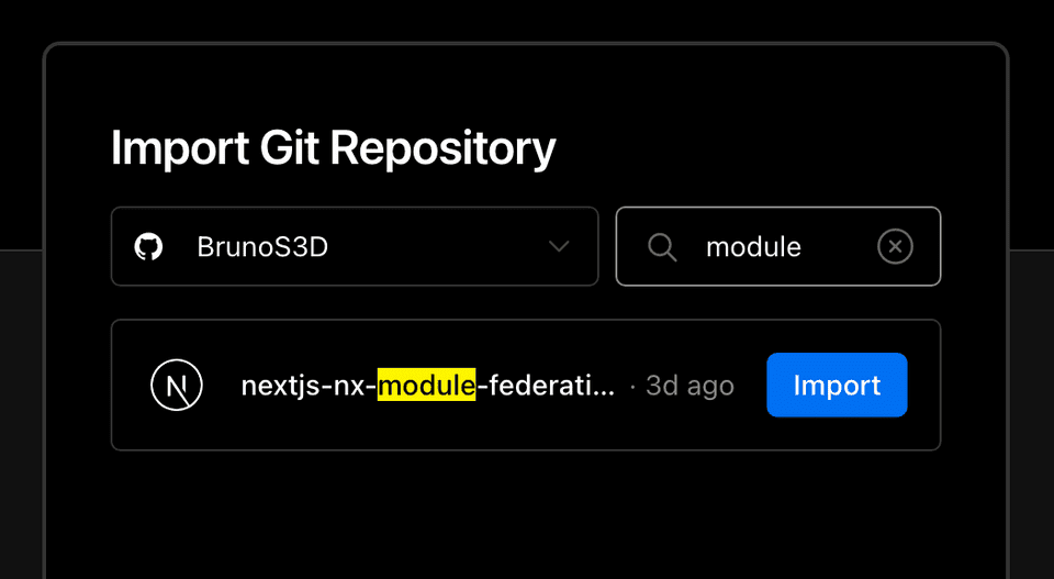 'Nx, Next.js, e Module Federation, photo 3 Import Git repository